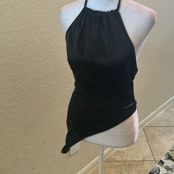 OW Collection Size M Venus Glossy Top Black Asymmetrical Halter Going Out Tank - Picture 2 of 16